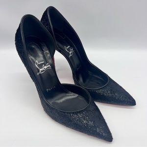 CHRISTIAN LOUBOUTIN
Iriza 100 lamé-suede D'Orsay pumps